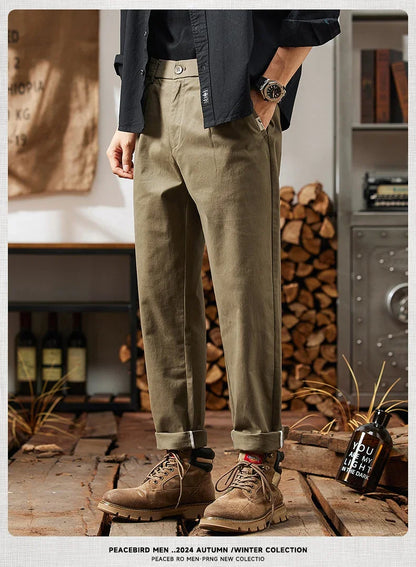 2025 New in Men's Straight Pant Elastic Waist Chino Trouser Cargo Male Regular Fit Cotton Stretch Spring Casual Korean Golf Wear