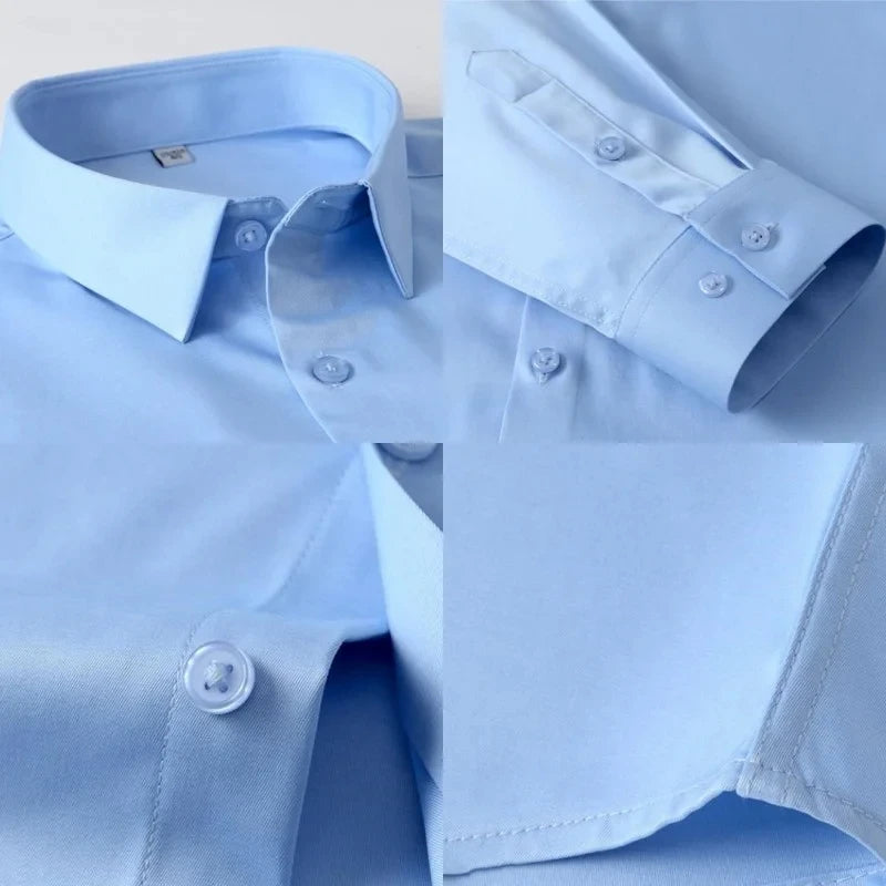 New Anti-Wrinkle Mens Shirts Long Sleeve Dress Shirts For Slim Fit Camisa Social Business Blouse White Office Shirt S-6XL