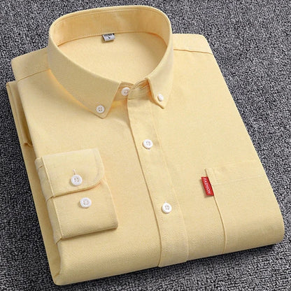 5XL Men's Oxford Long Sleeve Shirts 100% Cotton Solid Color Turn Down Collar Regular Fit Daily Men Clothing Button-down Shirts