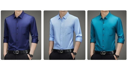 100% Mulberry Silk Shirt Men High Quality Long Sleeve Pocket High-end Business Casual Elastic Anti-wrinkle Non-iron Mens Shirts