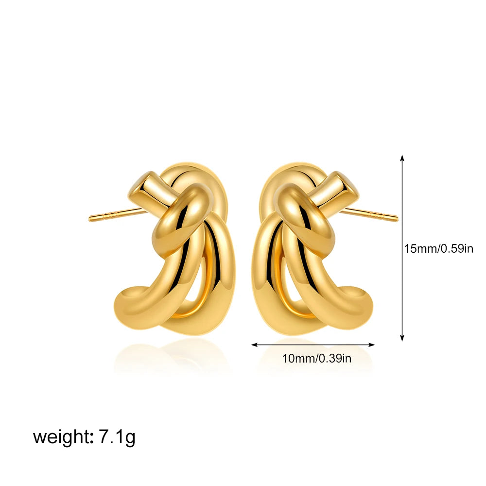 Geometric Stainless Steel Gold Sliver Color Bilayer Stud Earring for Women Irregular Metal Texture Fashion Jewelry Gift