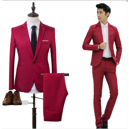 2pcs Coat Pants Men Suit Formal Blazer M~2XL Party Polyester Tuxedos Wedding Business Suit Coat + Pants Comfortable (no shoe)