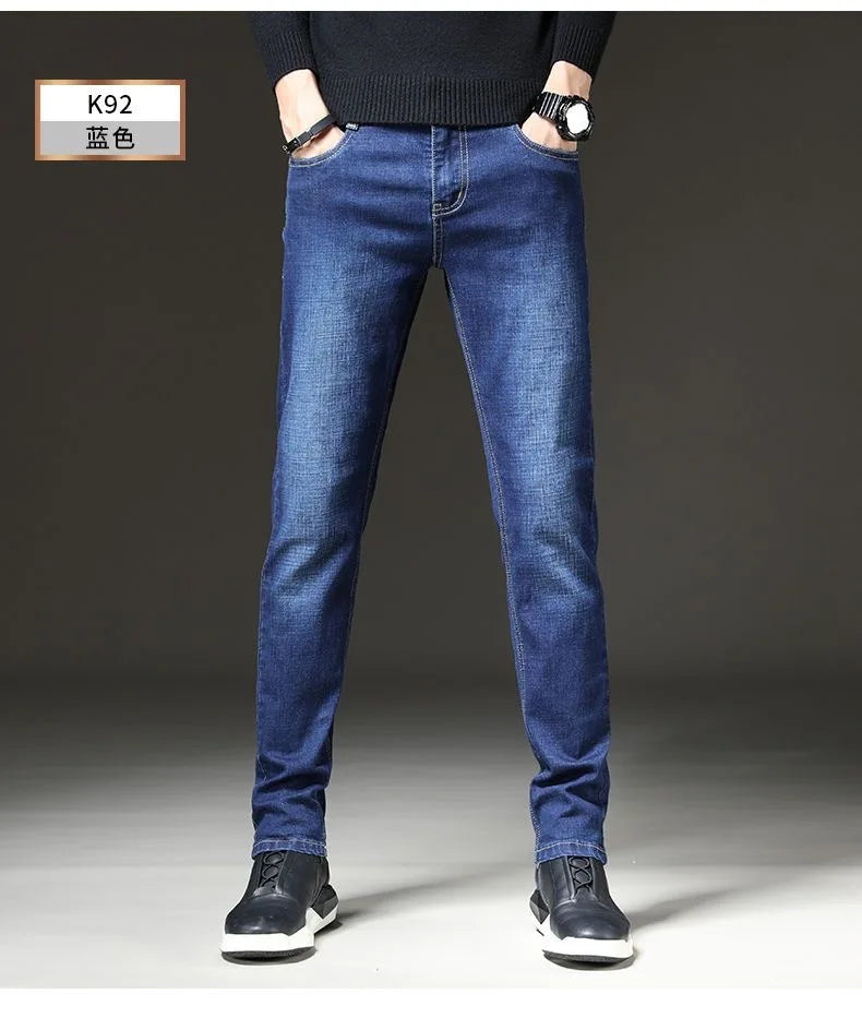 2023 Spring and Autumn New Classic Fashion Solid Color Elastic Small Foot Pants Men's Casual Slim Comfortable High-Quality Jeans