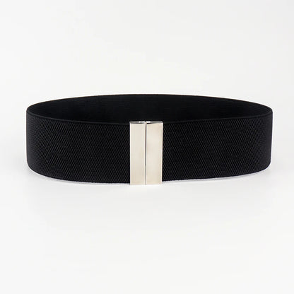 High Quality Belts for Women Black Waist Elastic Ladies Band Round Buckle Decoration Coat Sweater Fashion Dress Rice White