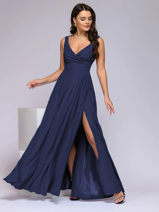 Spring Summer Dress Women 2024 Sexy Deep V Neck Sleeveless Slit Maxi Dresses Fashion Elegant Solid High Waist Party Dress