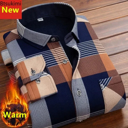 2025 Men's Autumn Winter Casual Long Sleeve Plaid Shirt Thick Warm Men's Casual High Quality Soft Large Size Warm Shirt Tops 4XL