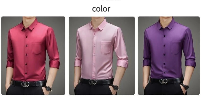 100% Mulberry Silk Shirt Men High Quality Long Sleeve Pocket High-end Business Casual Elastic Anti-wrinkle Non-iron Mens Shirts