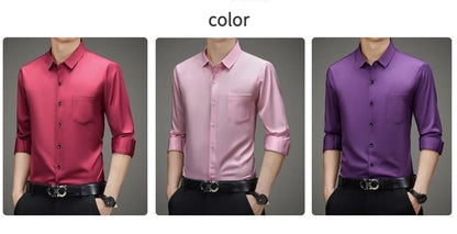 100% Mulberry Silk Shirt Men High Quality Long Sleeve Pocket High-end Business Casual Elastic Anti-wrinkle Non-iron Mens Shirts