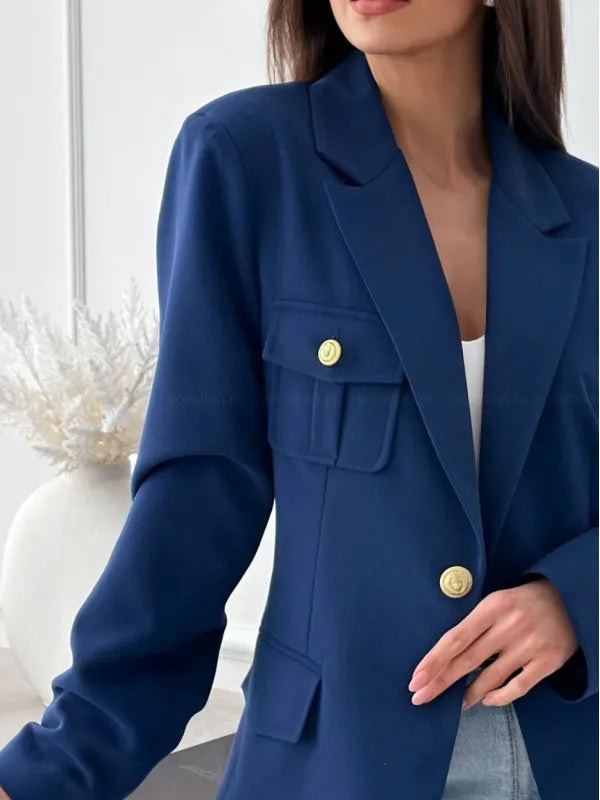 Women's Long-sleeved Double-breasted Solid Color Suit Jacket