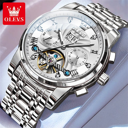 OLEVS Classic Men's Watches Tourbillon Multi-function Full Automatic Men Watch High end Male Wristwatches