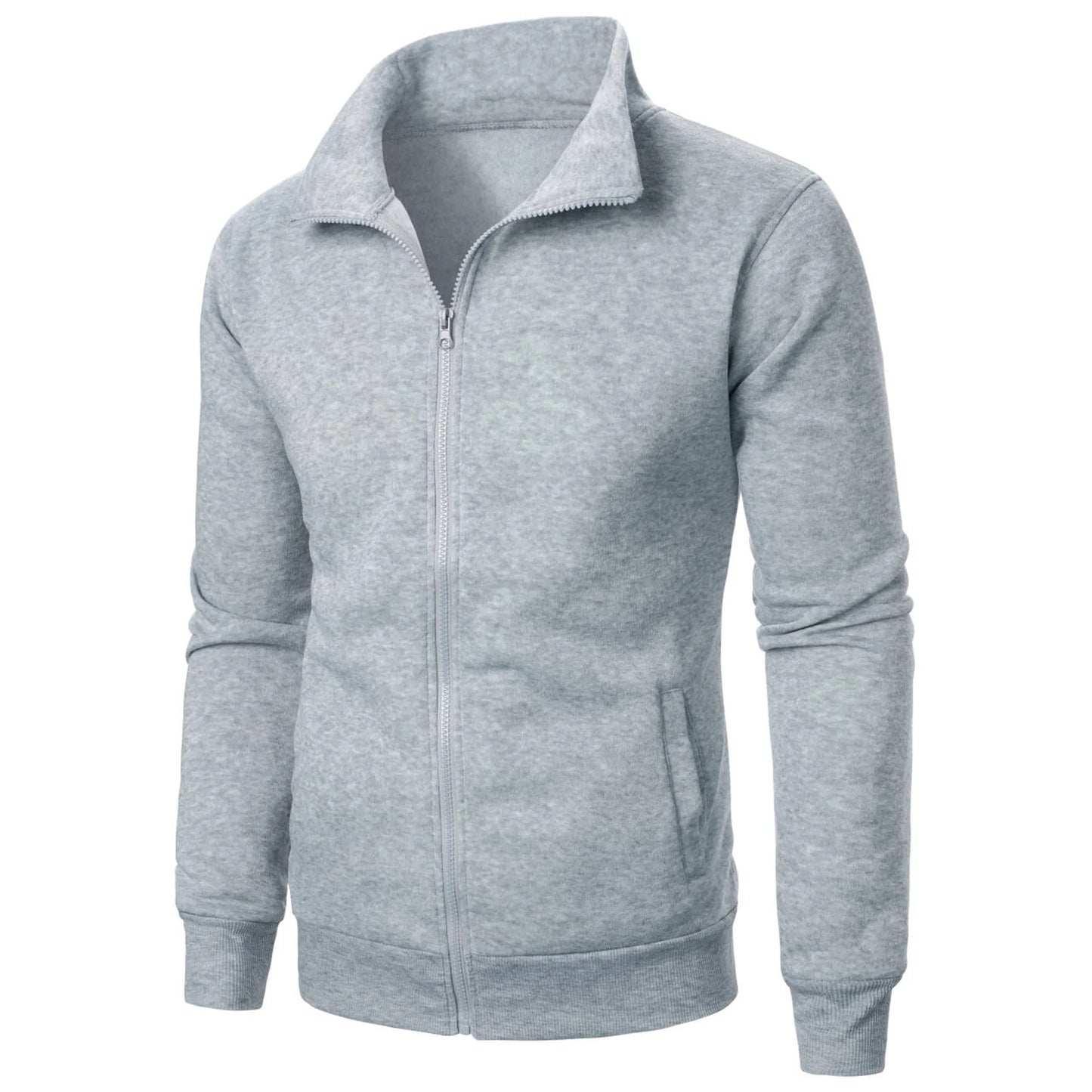 Men's casual sports zipper stand collar hoodie coat men's solid color cardigan