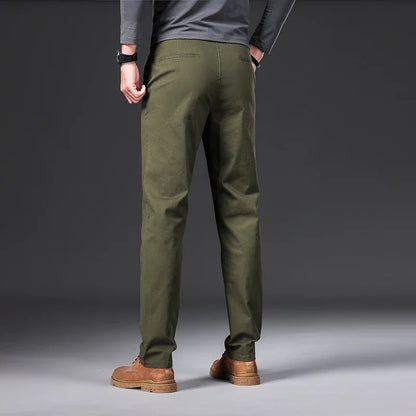 97% Cotton Men's Casual Pants Autumn Fashion Comfortable Elastic Slim Straight Business Trousers Black ArmyGreen Khaki