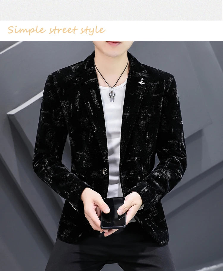 2025 Autumn Men Blazers Luxury Corduroy Casual Slim Suit Jacket Business Social Office Dress Coat Streetwear Jacket Men Clothing