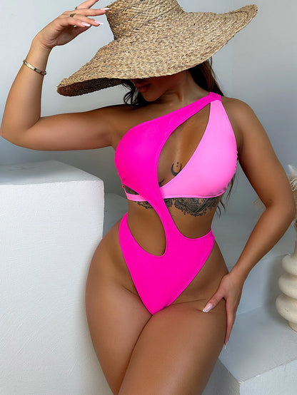 Vigoashely Sexy 2025 Pink One Shoulder Swimwear Women Push UP High Cut One Piece Swimsuit Monokini Hollow Summer Bathing Suit