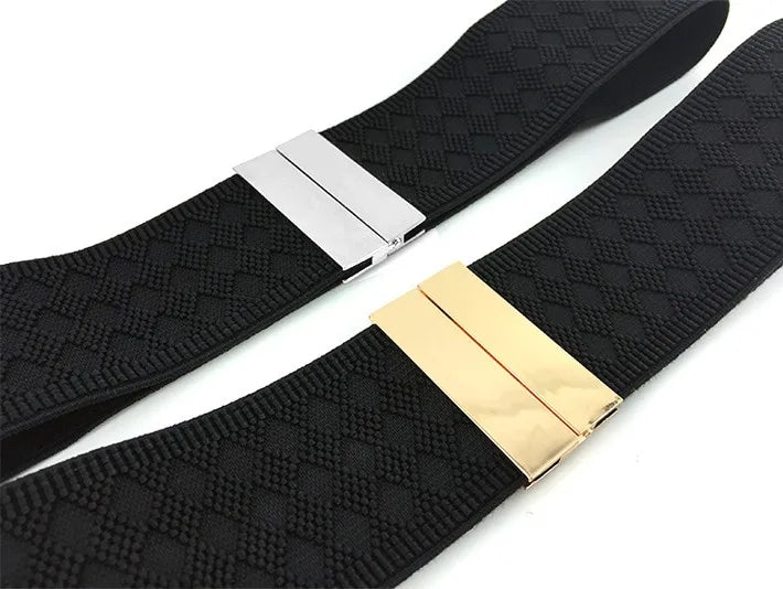 New Wide Elastic Black Belt Dress Stretch Waist Belts Women Dress Coat Accessories Waistband Corset Waist Metal Buckle Lady