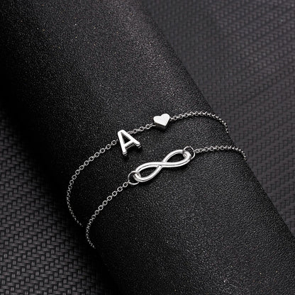 Bohemia A-Z Letter Initial Anklet For Women Silver Color Initial Heart Anklet Bracelet Leg Chain Beach Party Travel Foot Jewelry