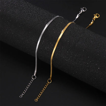 Kkjoy Simple Stainless Steel Gold Color Blade Chain Anklets For Women Snake Bone Leg Chains Beach Jewelry Party Gift Wholesale