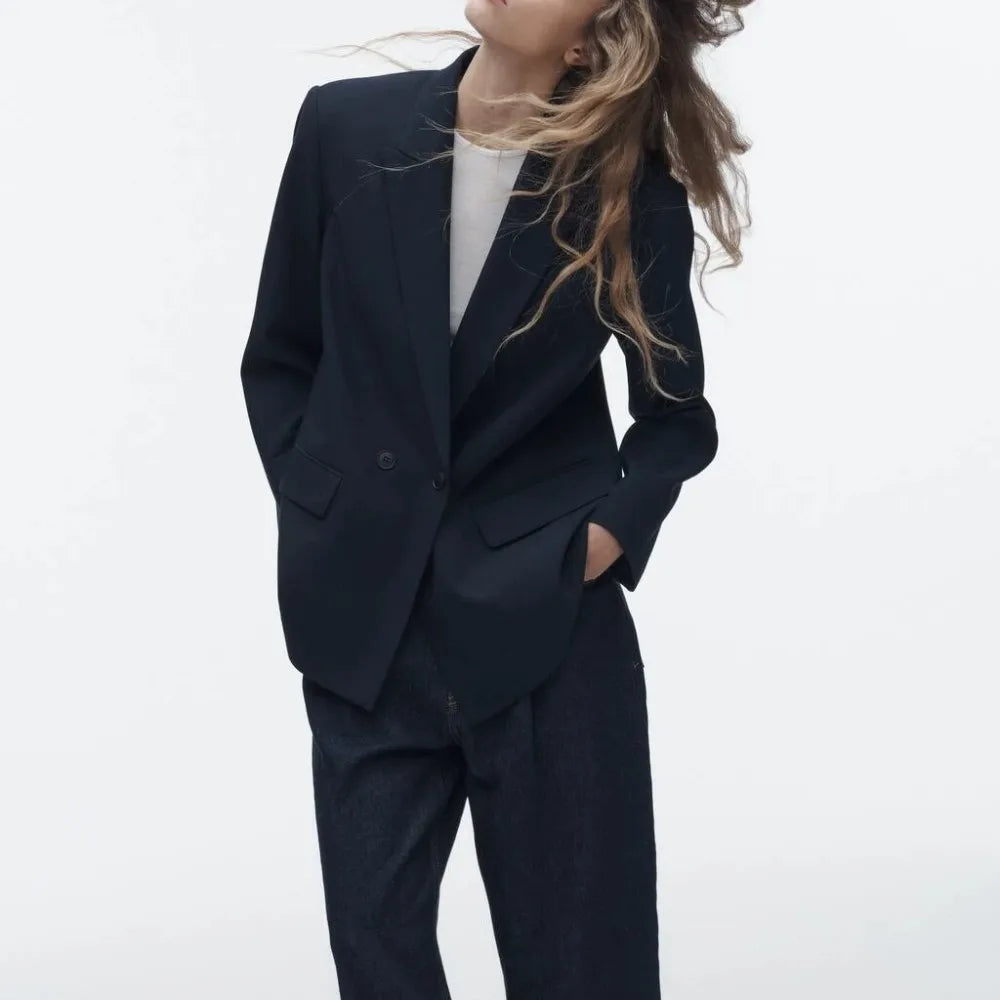 PB&ZASpring/Summer 2025 New Commuting Loose Leisure Fashion Suit Lapel Loose Double Breasted Blazer