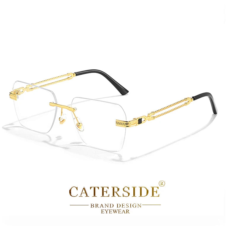 Caterside Rimless Pilot Sunglasses Men Square Metal Frame Women Glasses Travel Party Business UV400 Eyewear Choice for Gifts