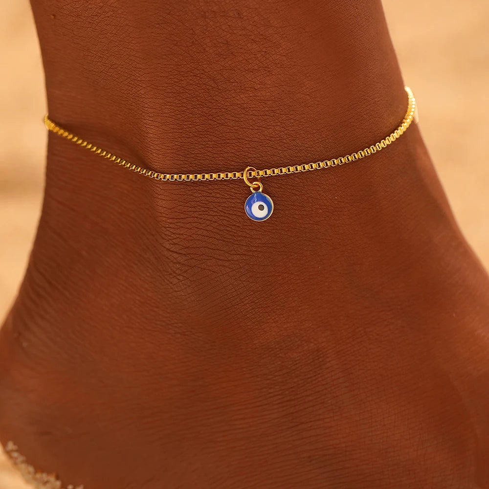 Stainless Steel anklet New personalized design Designs Acrylic Blue Eye Pendant subtlety anklet For Women Jewelry Party Gifts