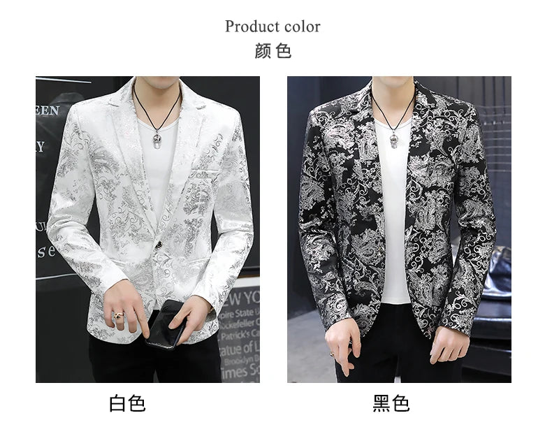 2025 New Men's Blazer Fashion Casual Boutique Business Bronzing Design Evening Dress Suit / Male Slim Fit Blazers Jacket Coat