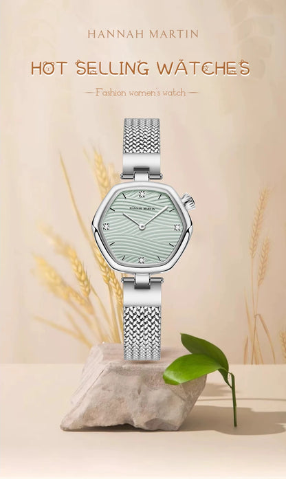 Hannah Martin Top Brand Women Stainless Steel Mesh With White Rose Gold Clock Original Japanese Quartz Movement Luxury Watches