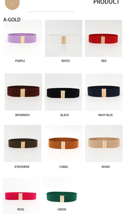 High Quality Belts for Women Black Waist Elastic Ladies Band Round Buckle Decoration Coat Sweater Fashion Dress Rice White