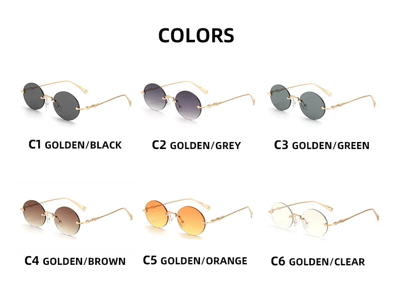 New frameless edged sunglasses, fashionable and simple oval metal frame, versatile for street photography.