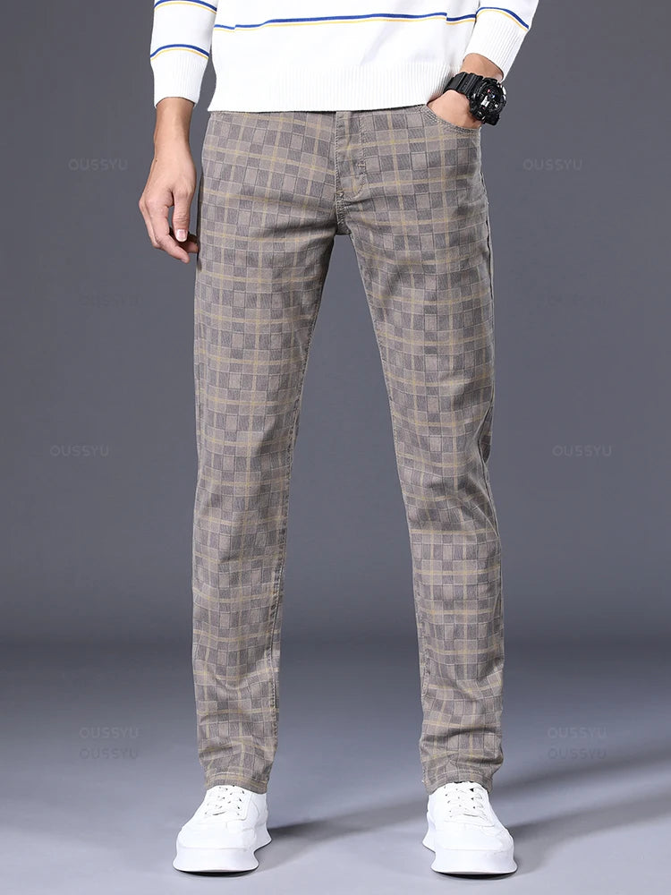 High Quality Brand Clothing Classics Plaid Casual Pants Men 98%Cotton Retro Business Banquet Check Trousers Male Plus Size 40 42