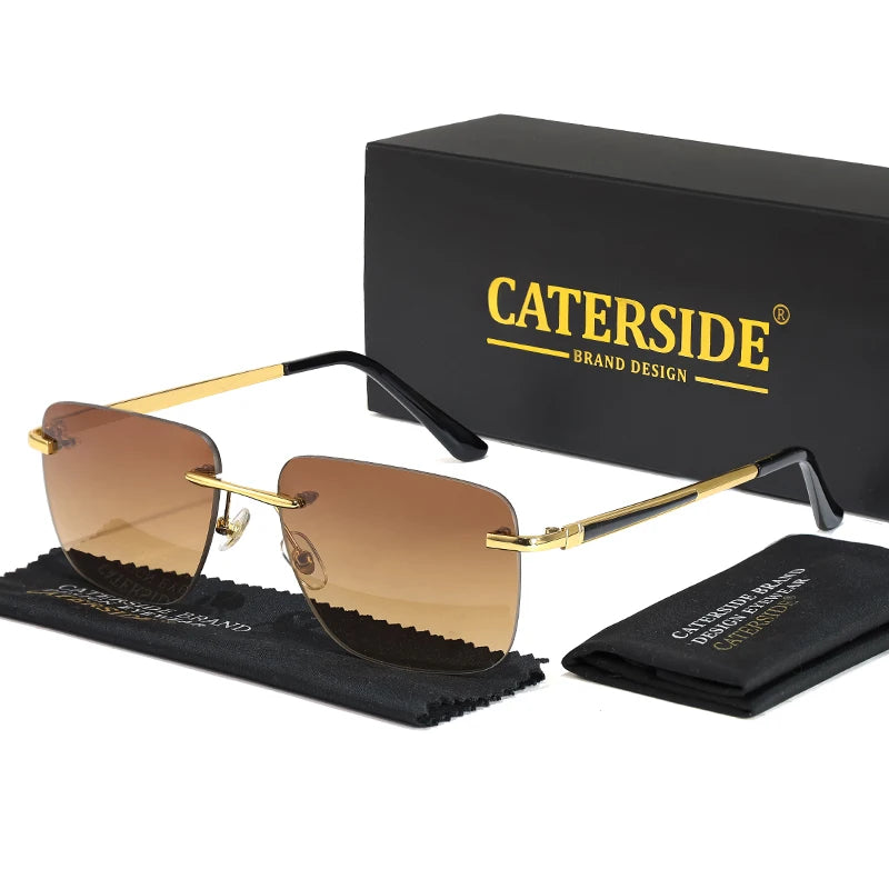 CATERSIDE New Pilot Rimless Sunglasses for Men Fashion Metal Large Frame Sun Glasses Women Shopping Travel Business Eyewear