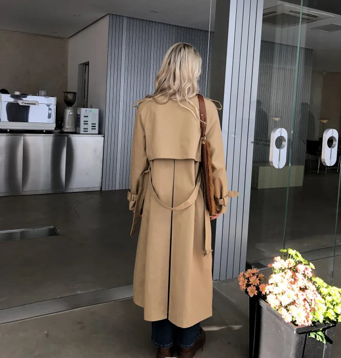 2025 Fall / Autumn New Design Women Stylish Cotton Long Trench Coat Female Windbreaker