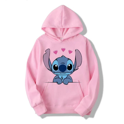 Disney Stitch Cartoon Anime Women Pullover Spring Autumn Men Oversized Hoodie 2024 Fashion Casual Couple Sweatshirt Clothes Tops