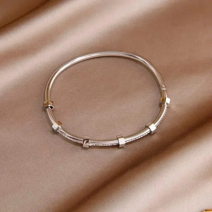 Trendy Round Cubic Zirconia Bangles For Women Men Gold Color Silver Color Stainless Steel Crystal Bangle Party Jewelry