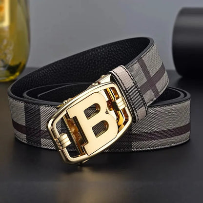 High Quality 3.4cm Business Men Belt Luxury Brand Designer famous canvas Leather Belts for men Jeans Strap Male Buckle belt