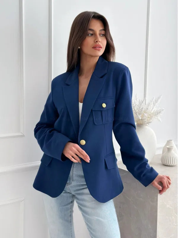 Women's Long-sleeved Double-breasted Solid Color Suit Jacket