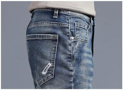 New Men's Vintage Jeans Korean Fashion Slim Little Feet Embroidered Trousers Stretch Male Streetwear Denim Pants