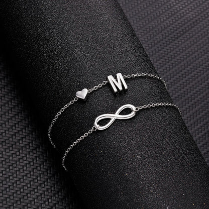 Bohemia A-Z Letter Initial Anklet For Women Silver Color Initial Heart Anklet Bracelet Leg Chain Beach Party Travel Foot Jewelry