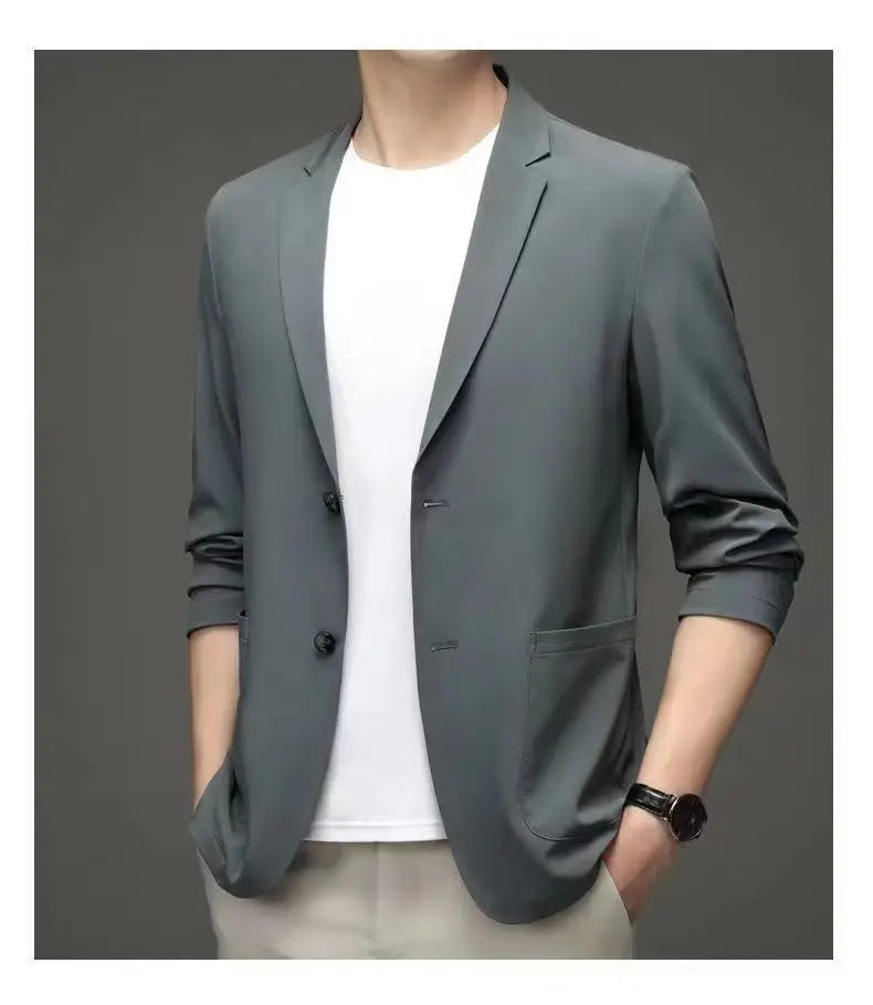 Spring Summer Men Ice Silk Thin Casual Sunscreen Blazer Fashion Casual Male Clothes Long Sleeve Big Size Slim Solid Blazers Coat