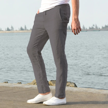 Men's Cotton Linen Pants Male Autumn New Breathable Solid Color Linen Trousers Fitness Streetwear S-3XL