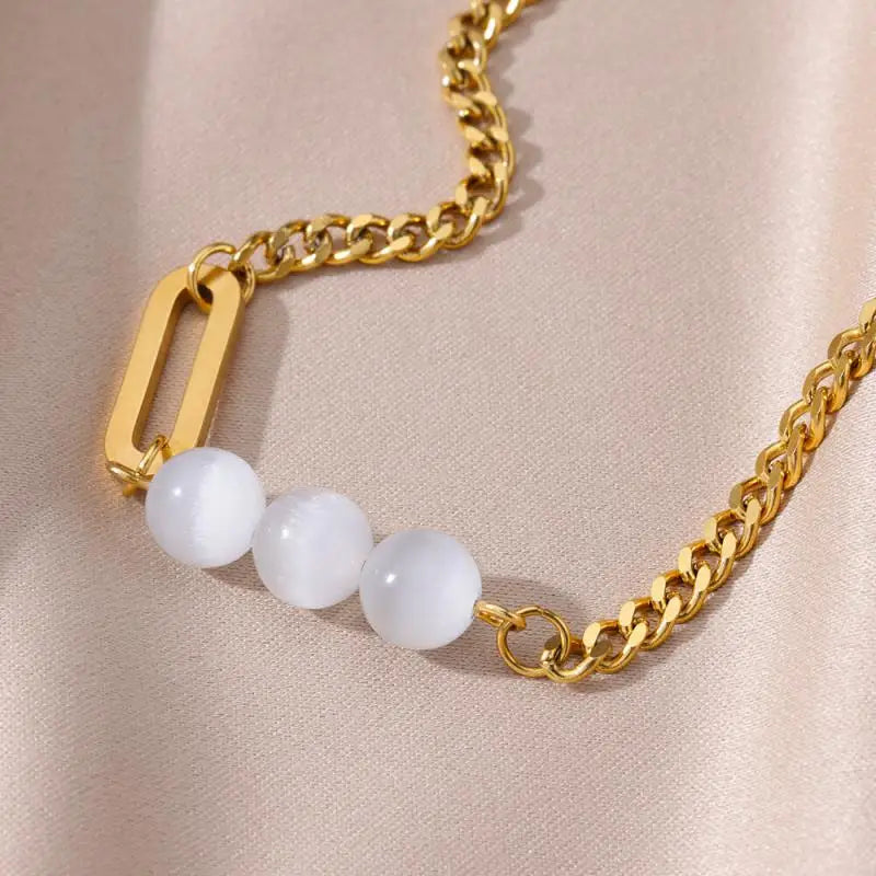 Anklets for Women Summer Beach Accessories Stainless Steel Imitation Pearl Chain Anklet Gold Color Leg Bracelets Bodychain Gifts