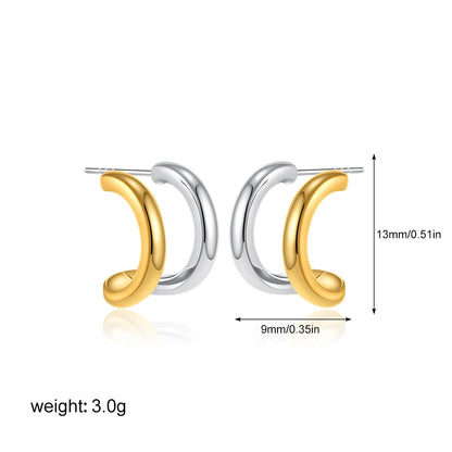 Geometric Stainless Steel Gold Sliver Color Bilayer Stud Earring for Women Irregular Metal Texture Fashion Jewelry Gift