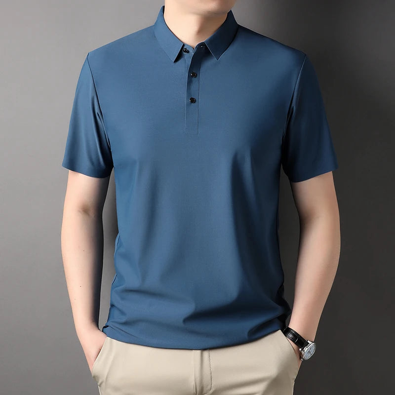 Premium ice silk breathable short-sleeved T-shirt men's lapel summer luxury top brand embroidered POLO shirt casual men's wear