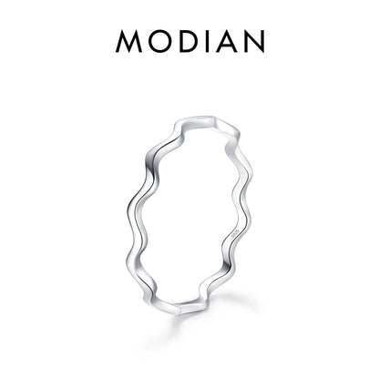 MODIAN 925 Sterling Silver Simple Fashion Stackable Ring Classic Wave Geometric Exquisite Finger Rings For Women Party Jewelry