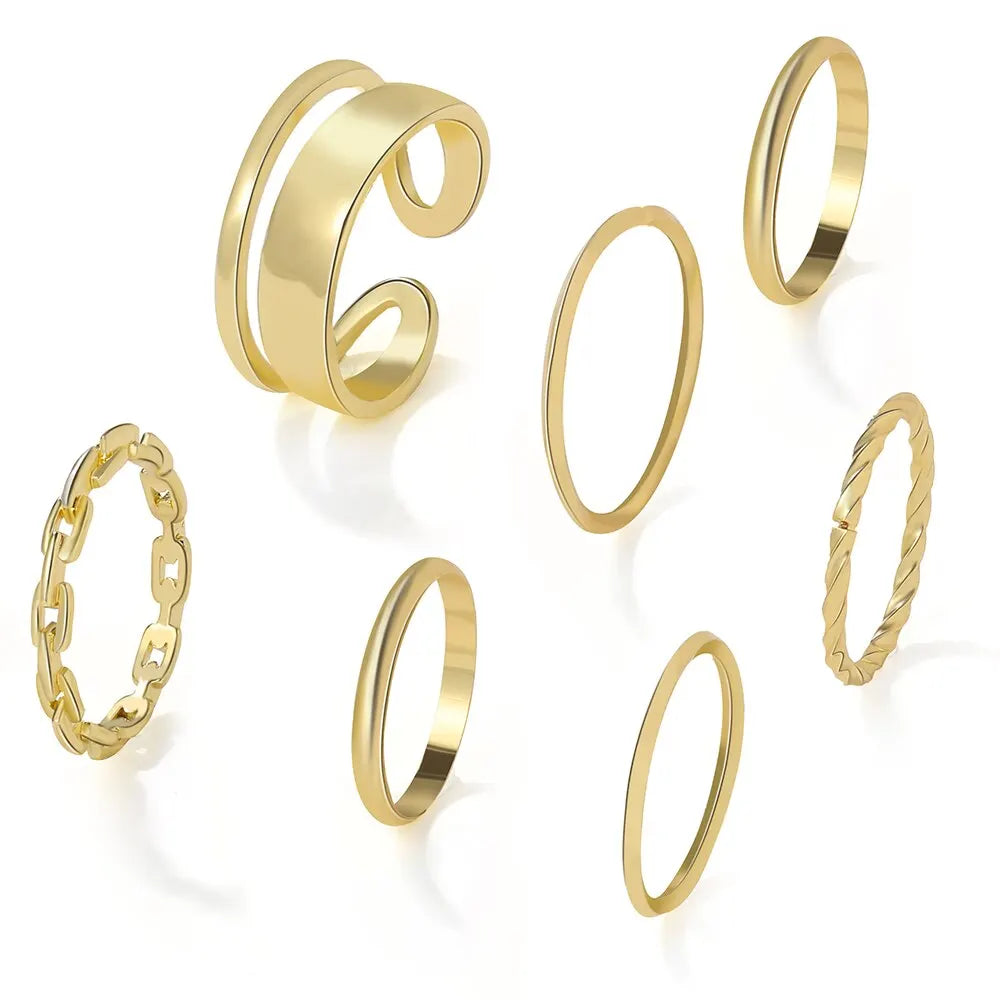 7pcs Ring European And American Alloy Metal Joint Ring Geometric Creativity Simple Ins Style Ring Combination Set