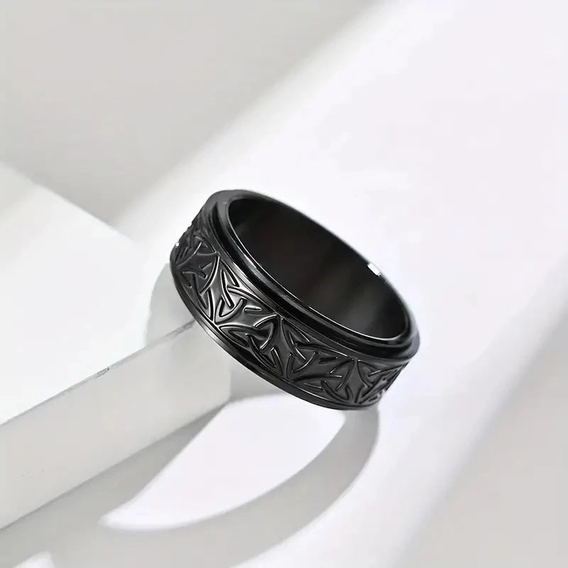 Punk Viking Script Stainless Steel Rotating Fidget Rings Men For Anxiety Worry Stress Relief  Metal Rock Band Ring Spinner