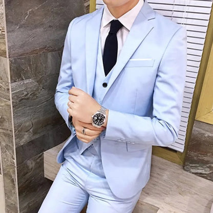 Men Suit Regular Slight Stretch Solid Color Three Piece Set Trousers Blazer Waistcoat Casual For Office Business