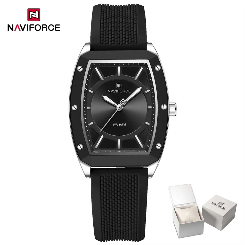 NAVIFORCE Women Quartz Watches Silicone Strap Student Sports Watch Big Dial Simple Tonneau Waterproof Wristwatches Dropshipping