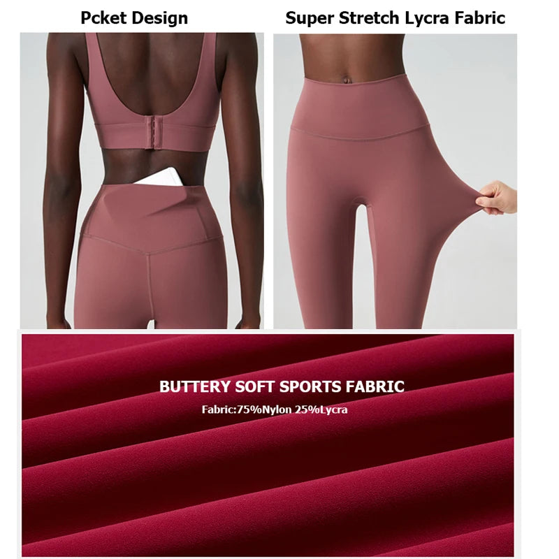 Two Pieces Fitness Yoga Set Women Solid Color Buttery Soft Gym Suit Breathable Workout Running Sportswear Female Clothes