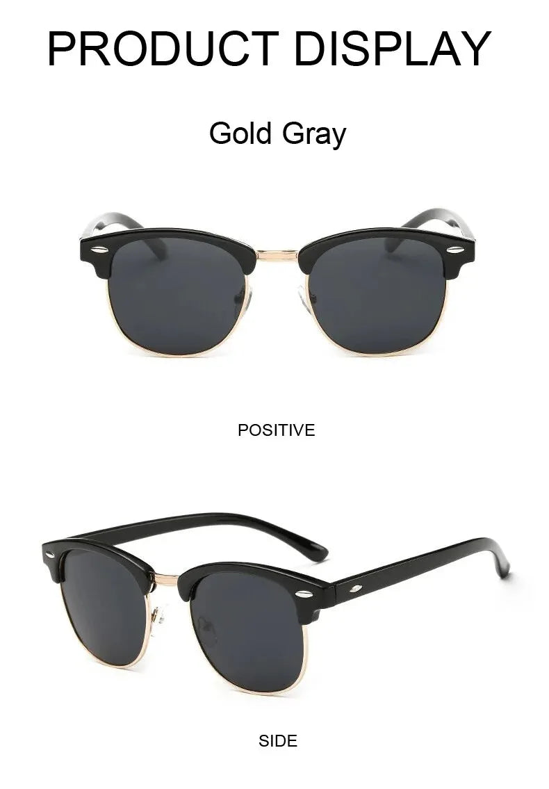 Half Frame Polarized Sunglasses Man Woman Luxury Brand Designer Sun Glasses Male Retro Rivet Mirror Eyewear Metal Gafas De Sol