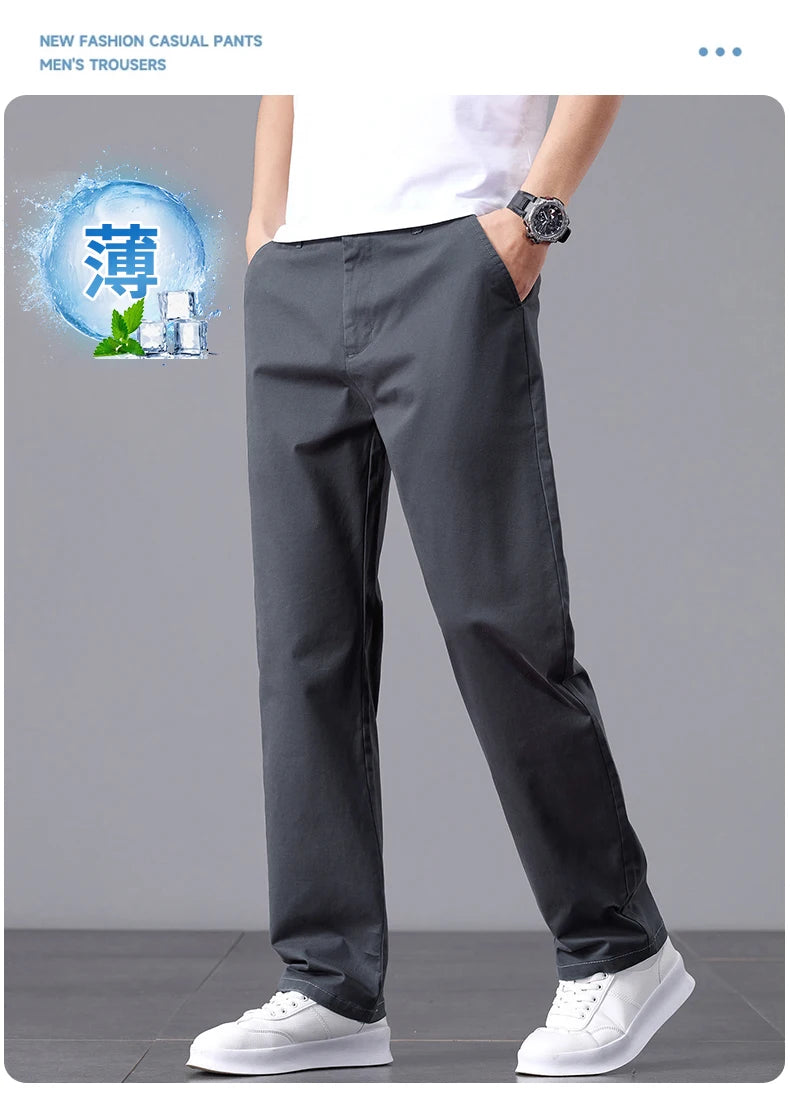 2025 Stretch Men Pants Straight Fit Cotton Golf Trouser Male Spring Summer Formal Dress Office Work Casual Black Navy Blue Khaki